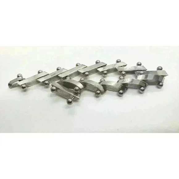 Vintage Bracelet Bar Link Fancy 925 Sterling Silver MCM Mod Brutalist Gift - Picture 4 of 9